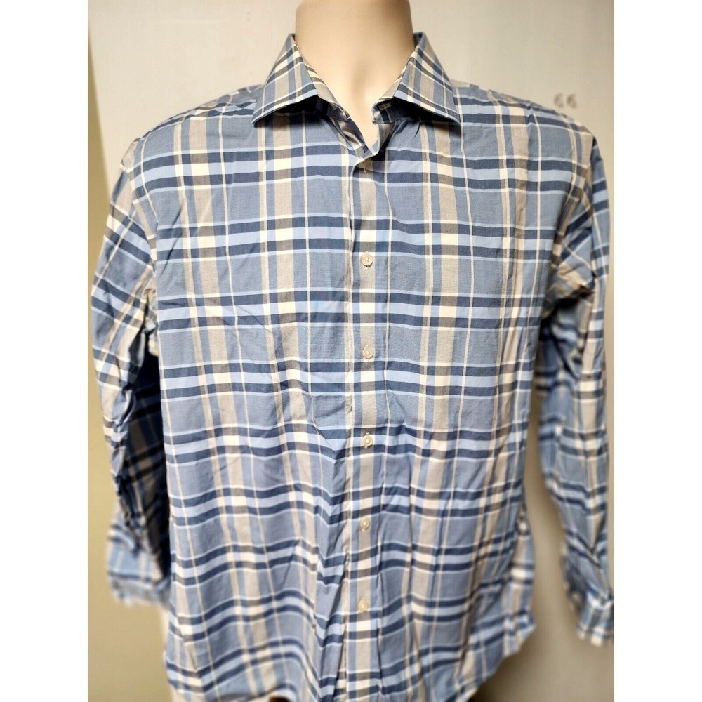 Calibrate Men's Trim Fit Dress Shirt 16 32/33 Blue Plaid